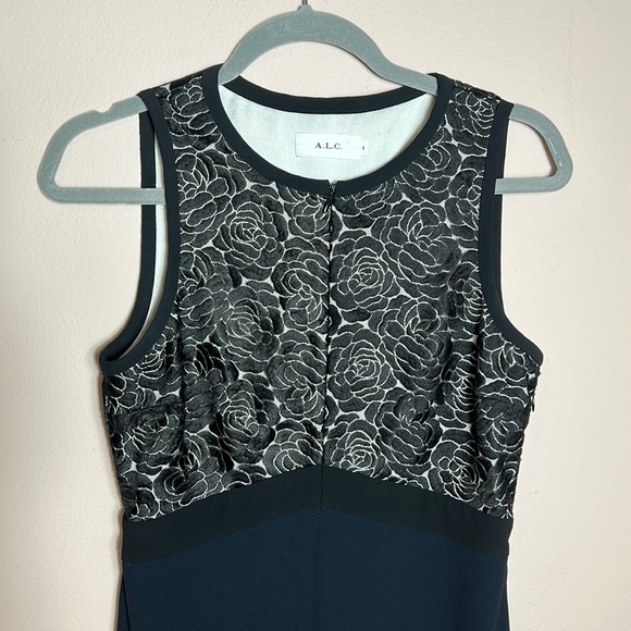 A.L.C Varney Dress Black and Navy Floral Bodice size 6 - Picture 4 of 14